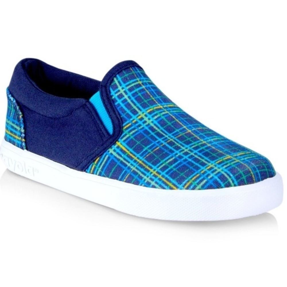 🆕 Isaac Mizrahi Loves Crayon Slip On Sneakers NWT Midnight Blue Plaid SZ 6